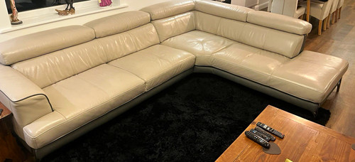 Dfs stone leather corner sofa - leather,