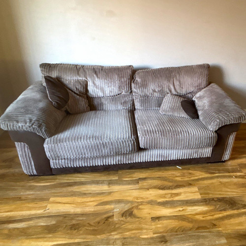 Grey fabric sofa with cushions - fabric,