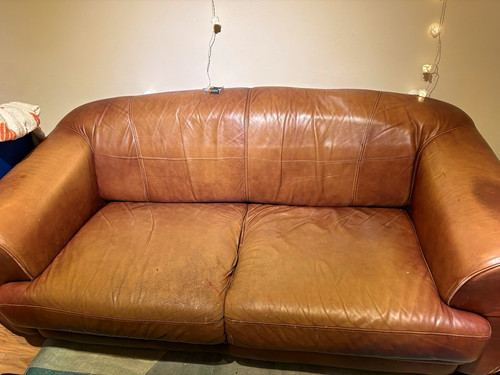 Brown leather seater sofa - leather,