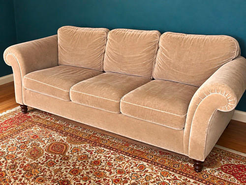 Beige velvet seater - velvet, 3
