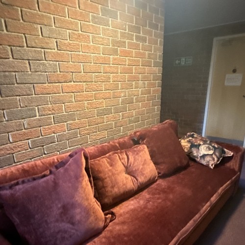 Brown fabric sofa with track - with,