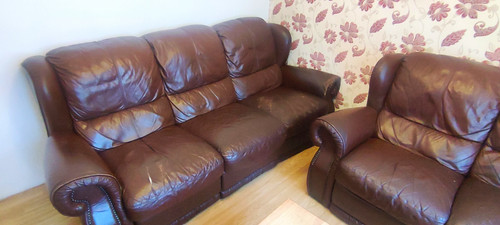 Brown leather sofa - sofa, 3+2