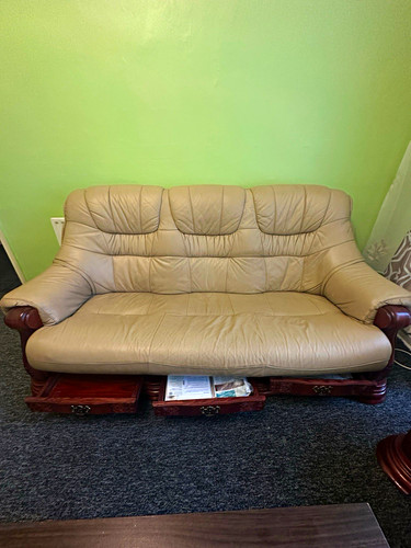 Beige leather sofa x2 - beige,